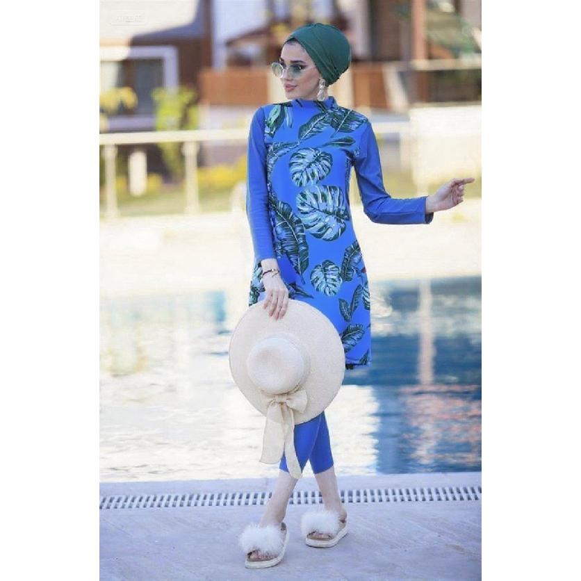 New Styles In Various Colors and Prints Modest Muslim Burkini 2-piece Set Long-sleeved Tunic and Full-length Leggings Set - Muslim Swimwear - Summer