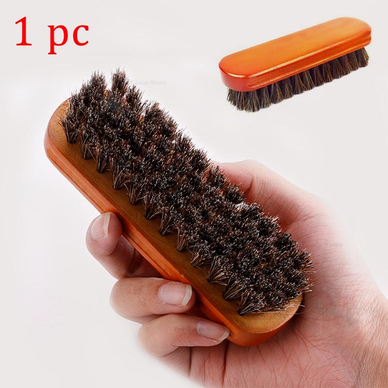 Quality Leather Shoe Brush Solid Wooden Handle Details Polishing and Cleaning Brush Horse Hair Soft Wood Brush Shoe Accessories