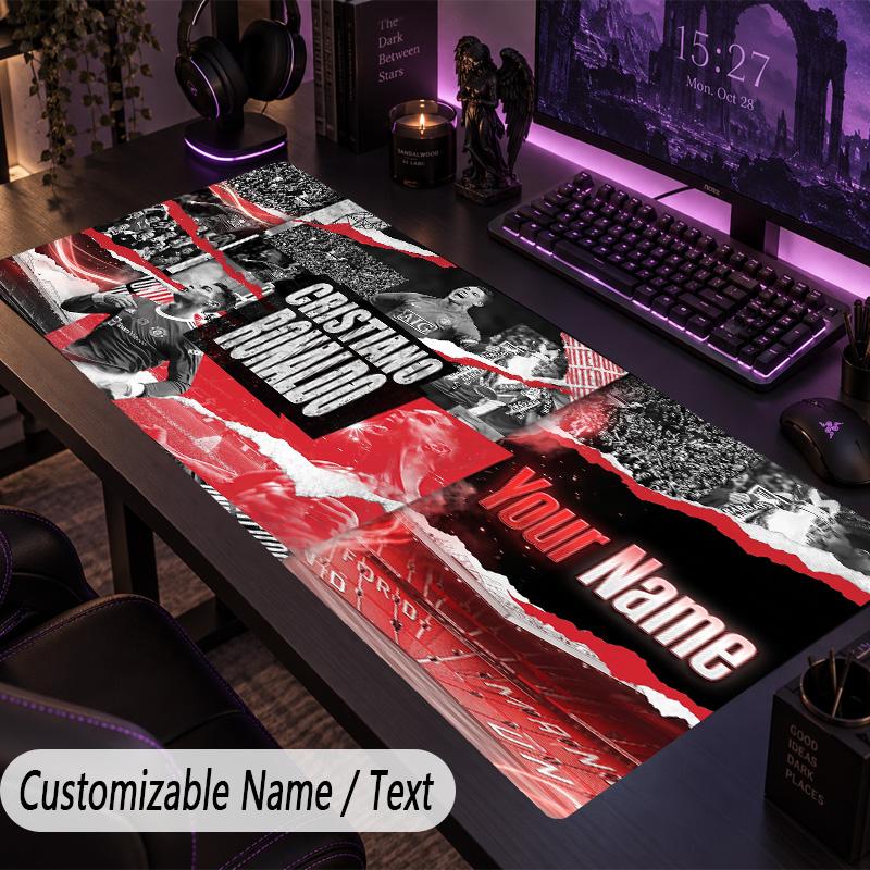 Large Mouse PadCristiano Ronaldo Custom Name Text Personalized Desk Mat Non Slip Gaming Pad