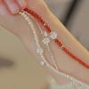 Lotus broken silver pearl bracelet women's retro new Chinese style natal fashion design versatile Nanhong agate bracelet
