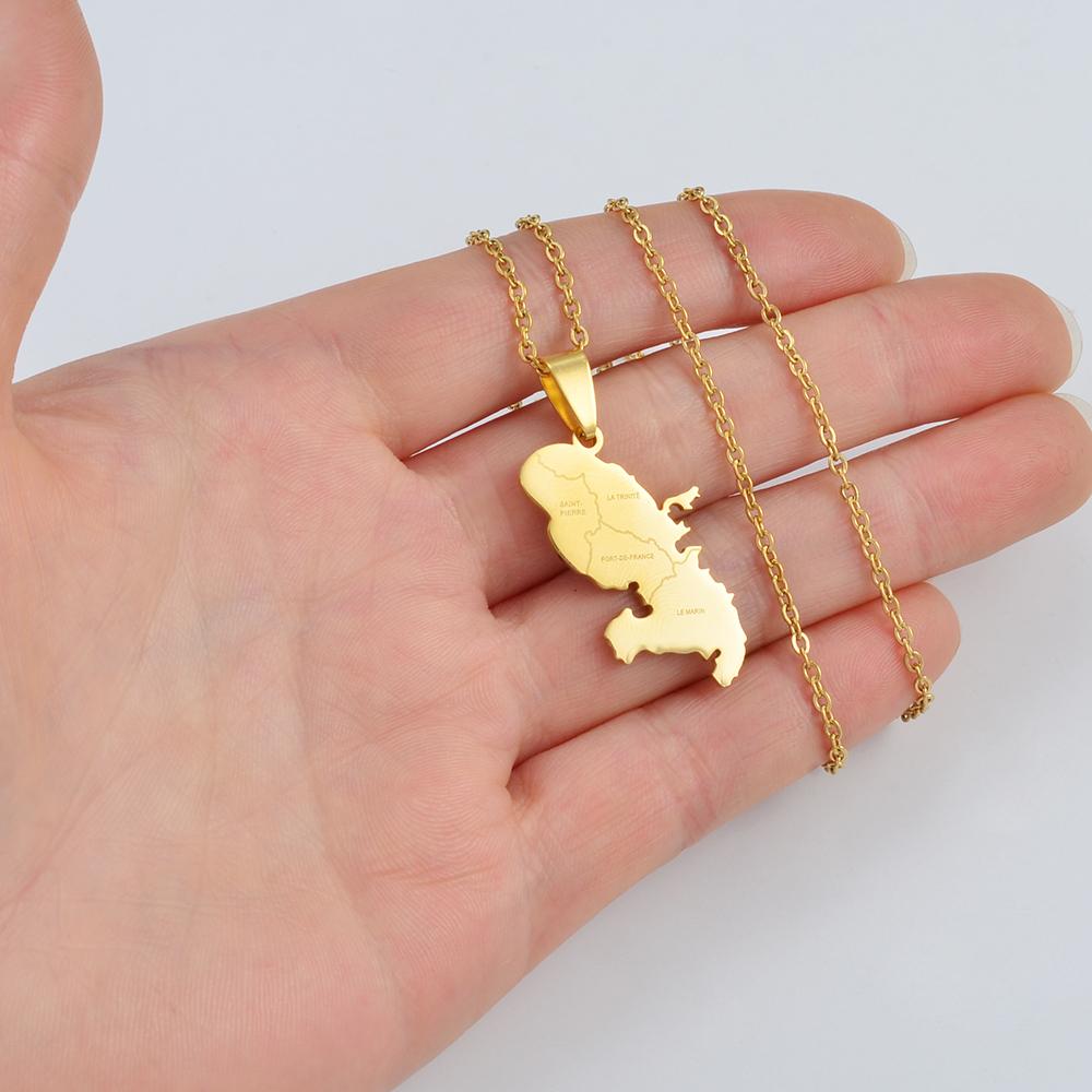 Anniyo Martinique Map With Cities Name Pendant Necklaces Jewelry for Women Girls @269321