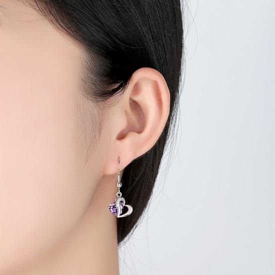 2 buc/set Set de bijuterii pentru femeie Ziua Îndrăgostiților, în formă de inimă strălucitoare, set de cercei colier cu cârlig de cristal artificial