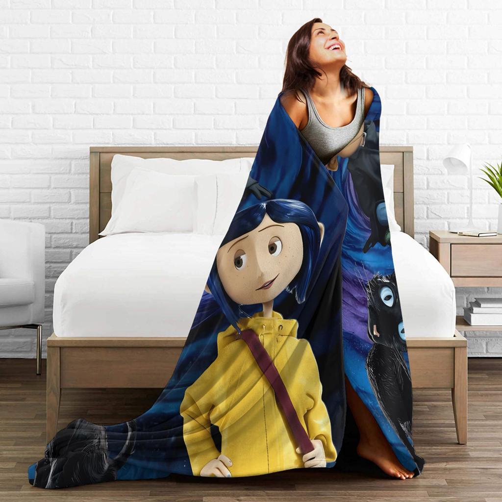 Coralines Blanket Quality Warm Soft Horror Cartoon Throw Blanket Winter Girls Boys Living Room Funny Bedspread
