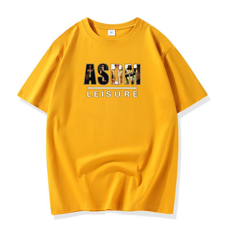 

Мужская модная футболка ASDM с короткими рукавами, футболка из чистого хлопка, S-6XL 5XL жёлтый