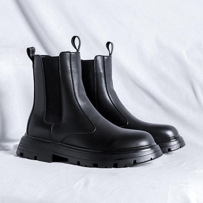 Men's Mid-Calf Platform Chelsea Boots: Thick-Soled, British-Style Short Martin Chimney Boots