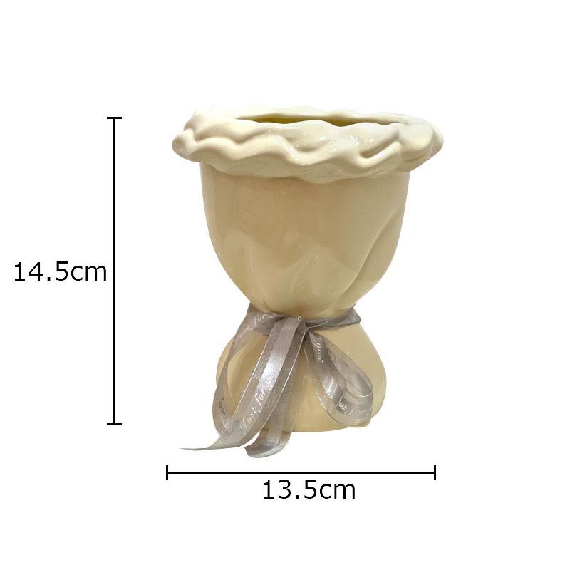 

Ribbon Decorative Bouquet Ceramic Vase Artificial Flower Floral Vase Desk Decoration Flowers Arrangement Room Aesthetic Decor