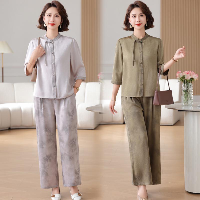Summer 2026 Chinese Style Chiffon Suit for Stylish Middle-aged Women