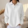 Loose Solid Color Turn Down Collar Waffle Long Sleeve Women Casual Polo Shirt