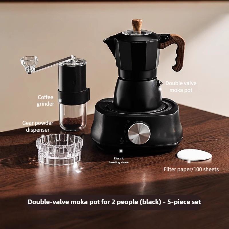 Double Valve Mocha Pot Household Small Hand Cranked Italian Coffee Machine Outdoor Electric Stove Coffee Pot Set
