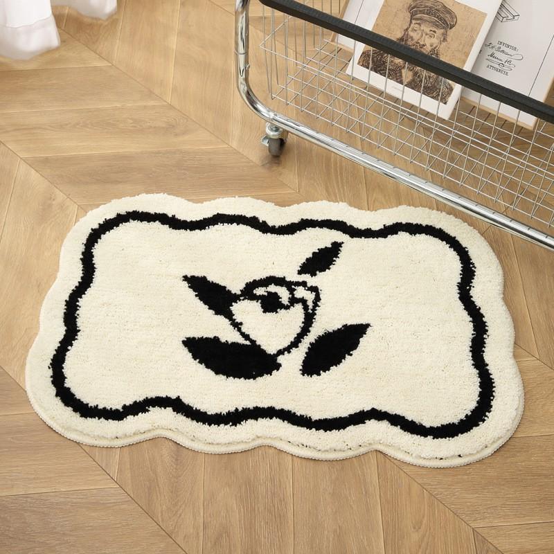 Ins Style Black White Bathroom Absorbent Rug Thick Fluffy Non Slip Bath Mat