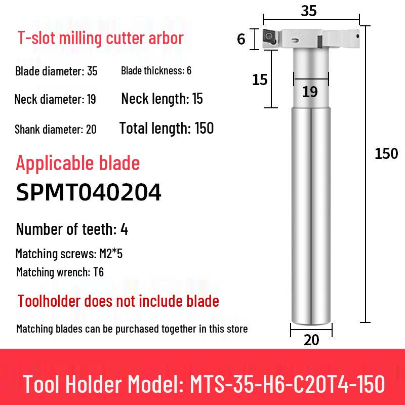 CNC T-Slot Milling Cutter with HTS Three-Sided Blade, Shank Thickness: 6, 8, 10, 12 Mm