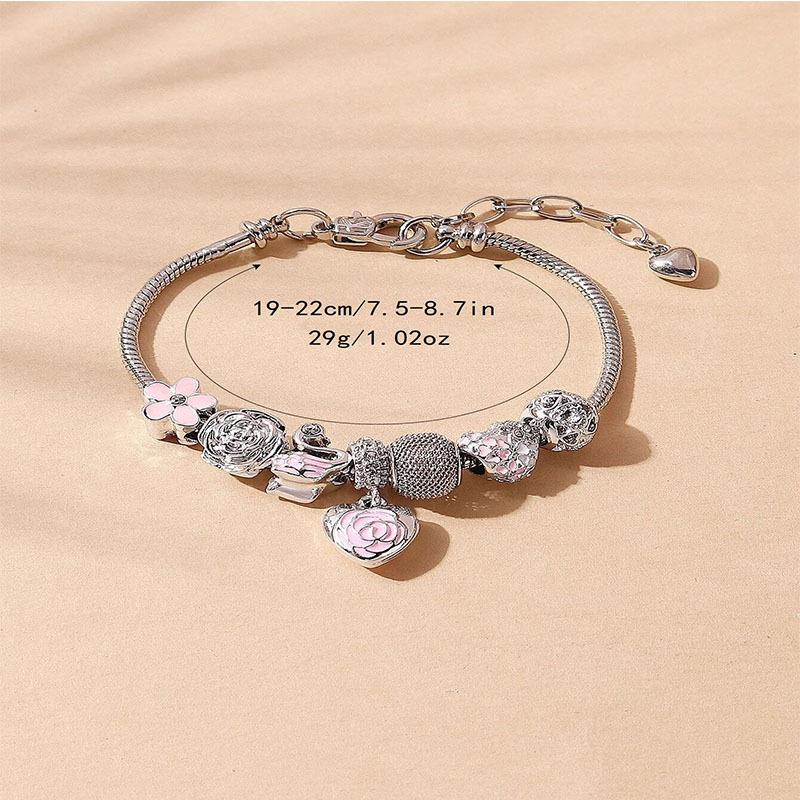 Handgefertigtes Perlen-Herz-Blütenblatt-Armband Emaille-Legierung Schwanen-Anhänger Blumenschmuck Geschenk für Sie