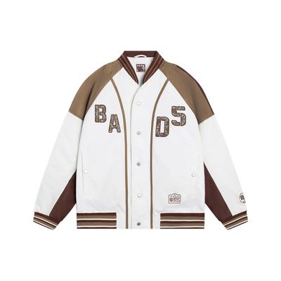 Li-Ning Buchstabenmuster Bestickte Einreihige Langarm Baseballjacke Herrenjacke Braun AJMS139-2