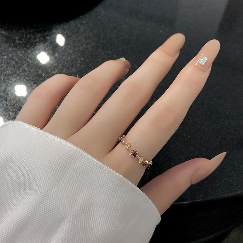 Irregular Colorful Zircon Open Adjustable Ring For Women Trendy Fashionable Style