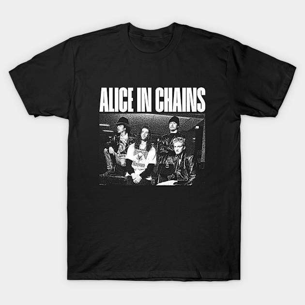 

Men Black Print T-shirt Alice In Chains No-Cut Transfer Paper Print Cotton Tshirt S