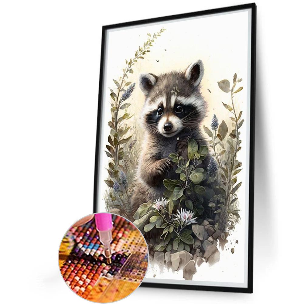 

5D DIY Full Round Drill Diamond Painting Raccoon Home Decor Art Craft 40x60cm #