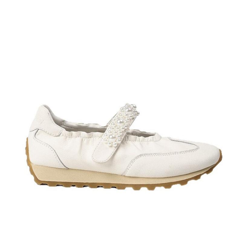 Platform Leather Ballet Children's New Pearl Word with Velcro Casual Mary Jane White Shoes
