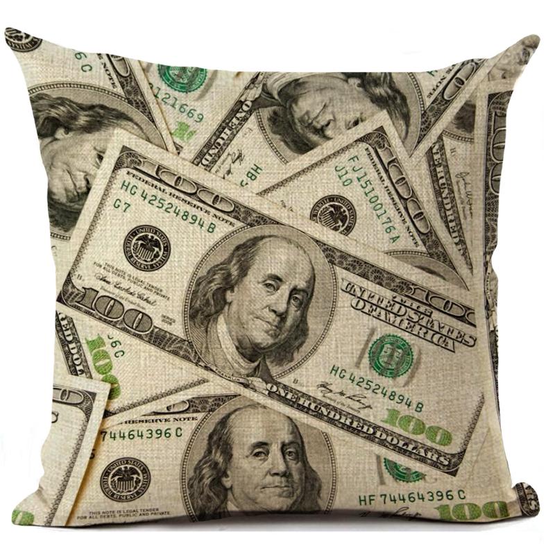 Federa Cuscino Dollari Un Sacco di Soldi Fantasia Lino Cuscini Arredo Retro Decorazione Casa Quadrata Federa Cuscino Divano
