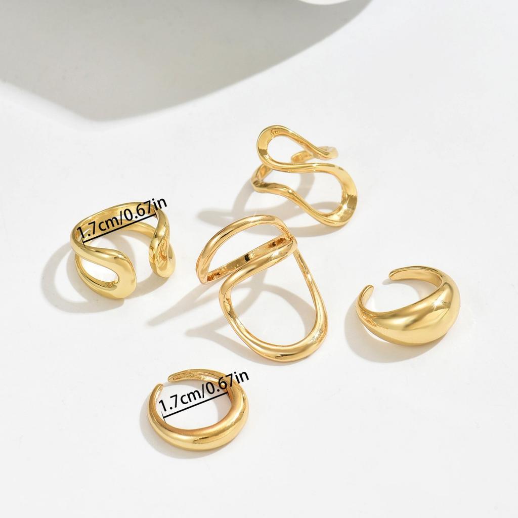Wind Geometry Women's Ring Set, Premium Metal Twist Design Versatile Open Index Finger Ring