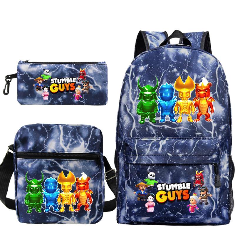 Stumble Guys Collision Party game merchandise Printed backpack Crossbody bag Stationery bag School bag Three-piece set