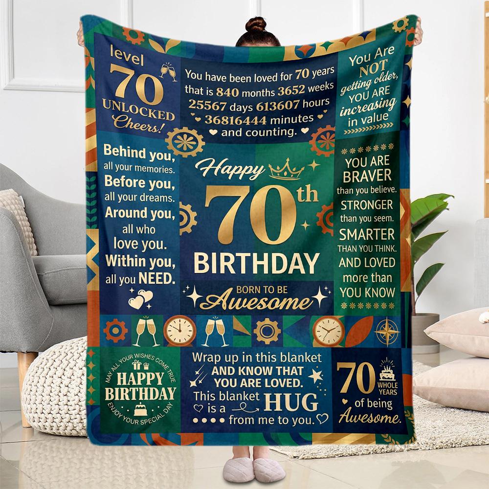 70th Birthday Celebration Blanket Comfortable Suitable for Couch Office Chair Office Four Seasons Universal Playful Design