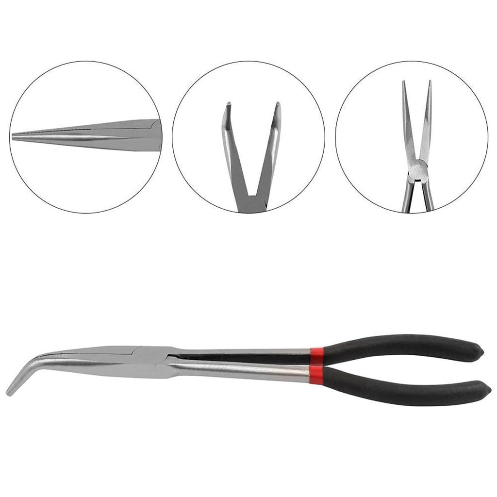 Lange Angelzange, gerade, 45-90-Grad-O-Form, gebogen, Spitzzange, Steckerzieher, Multil-Greifer aus Kohlenstoffstahl, Handwerkzeug