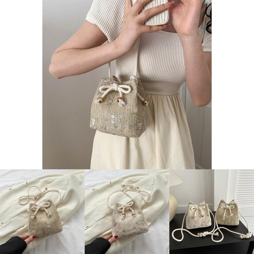 Fashionable Woven Crossbody Bag For Women 2023 New Beige Khaki Lace Bucket Handbag
