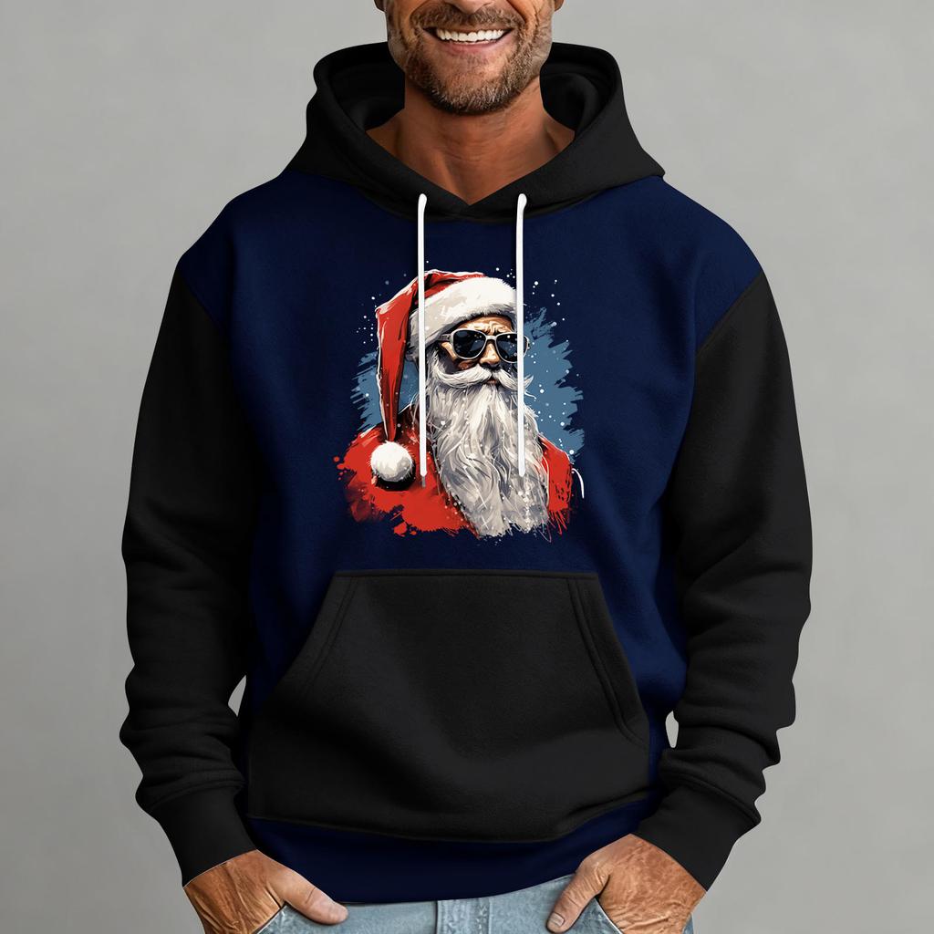 Men's Christmas Print Color Block Hooded Casual Sports Comfort Sweatshirt