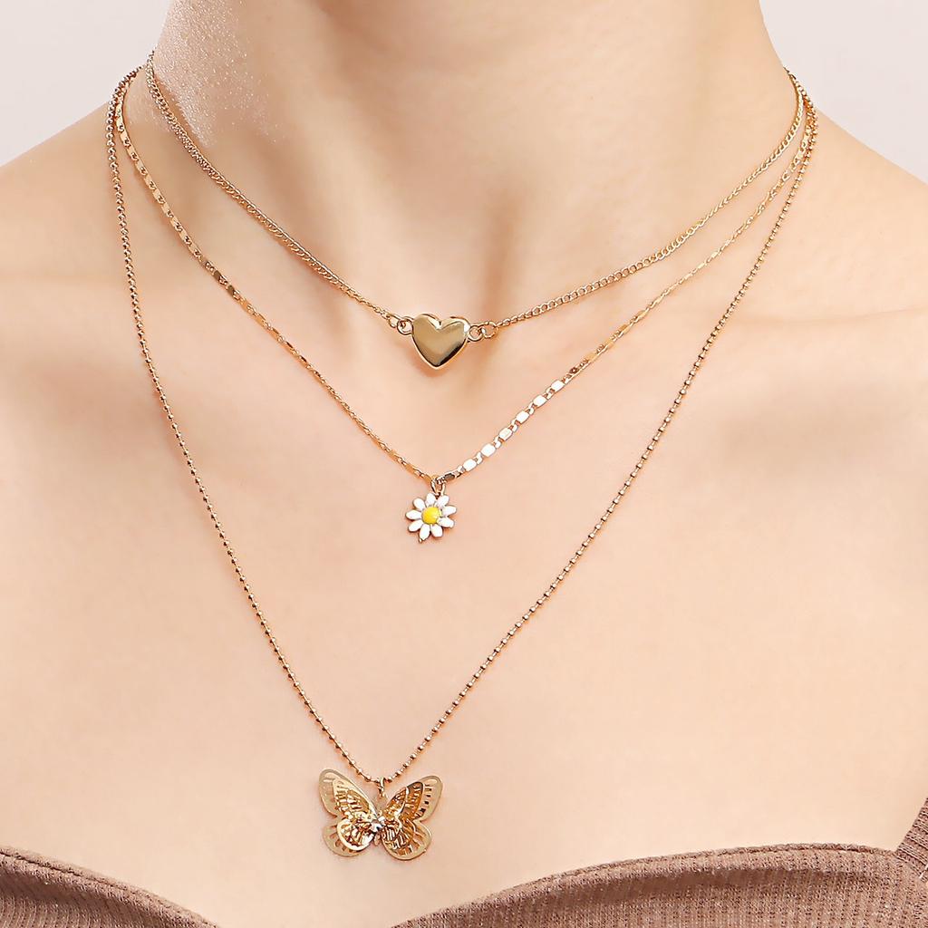 Butterfly Flower Love Multi Layer Necklace