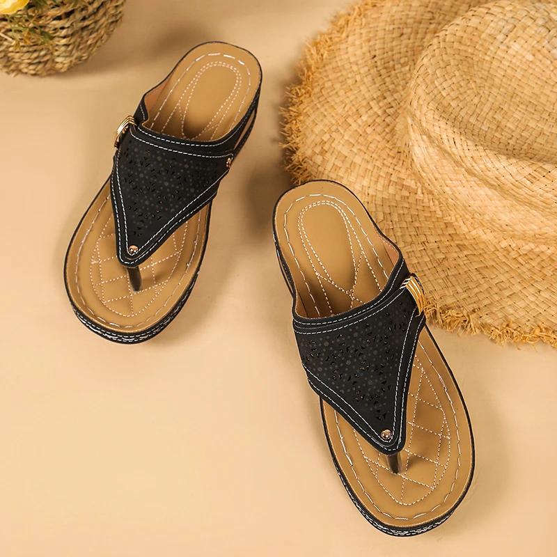 

Модные летние женские тапочки с круглым носком, плоские туфли для женщин, с открытым носком, на платформе, для отдыха на открытом воздухе, нескользящие женские шлепанцы 36