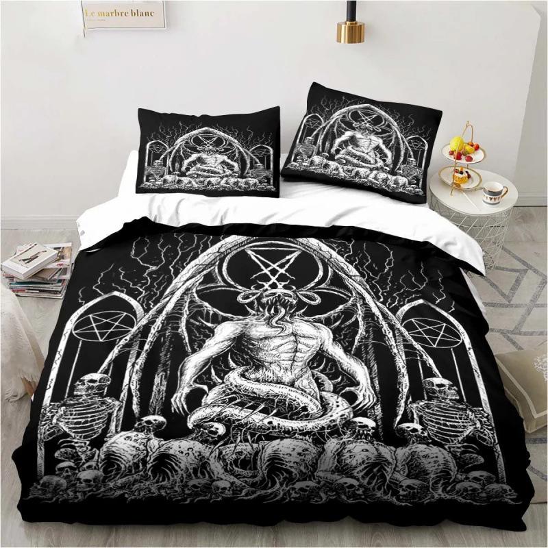 3D Anime Bedding Set Evil-Satan Demon Skull Printed Duvet Cover Set With Pillowcase Bedspread Boy Teens Adult Queen King Size