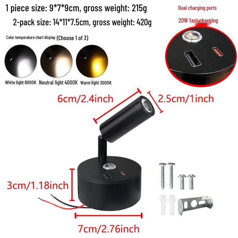 12V LED RV Bedside Reading Light with USB, 3W Yacht Marine Interior Lamp.