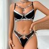 Women's Sexy Fashion Lingerie Set Heart Ring Buckle Sheer Mesh See Through Colorblock Contrast Color Push Up Underwear Set