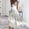 Women's Boho Summer Maxi Dress Casual Sleeveless V Neck Waist Retraction Printed Long Dress
