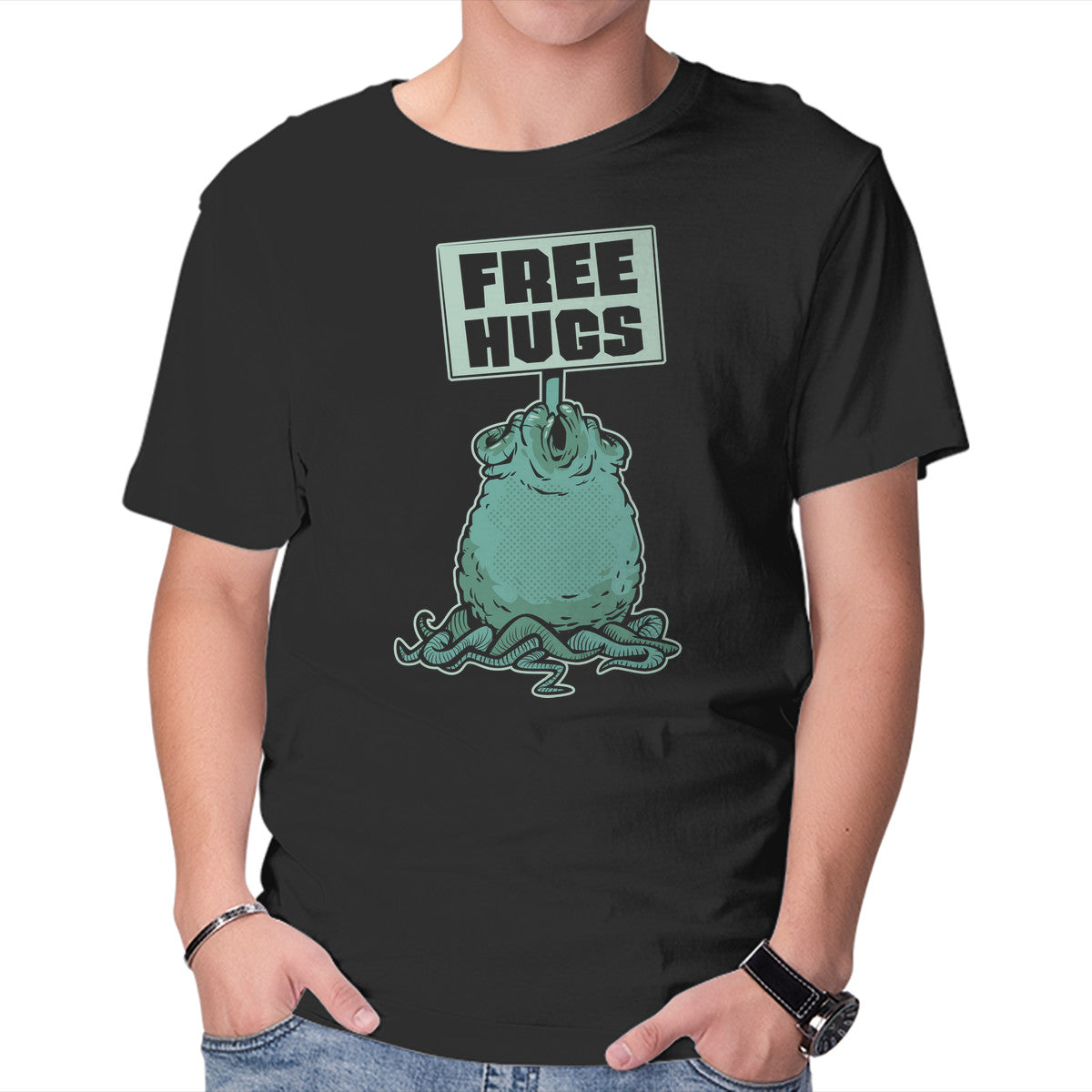 Unisex Crew Neck T-Shirt Free Hugs Graphic Short Sleeve Casual Tee XXXL