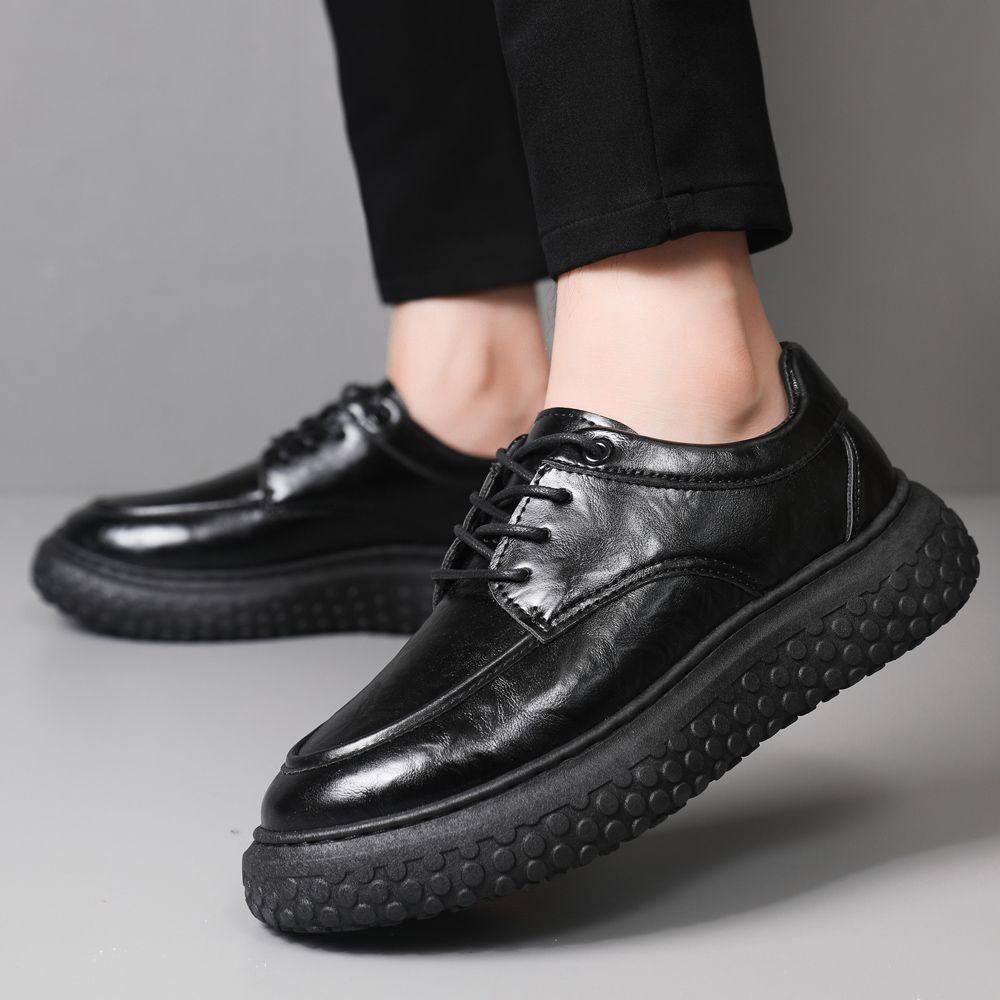 Men's 2025 Retro Trend Thick Sole Height-Increasing Leather Loafers - Black/Brown