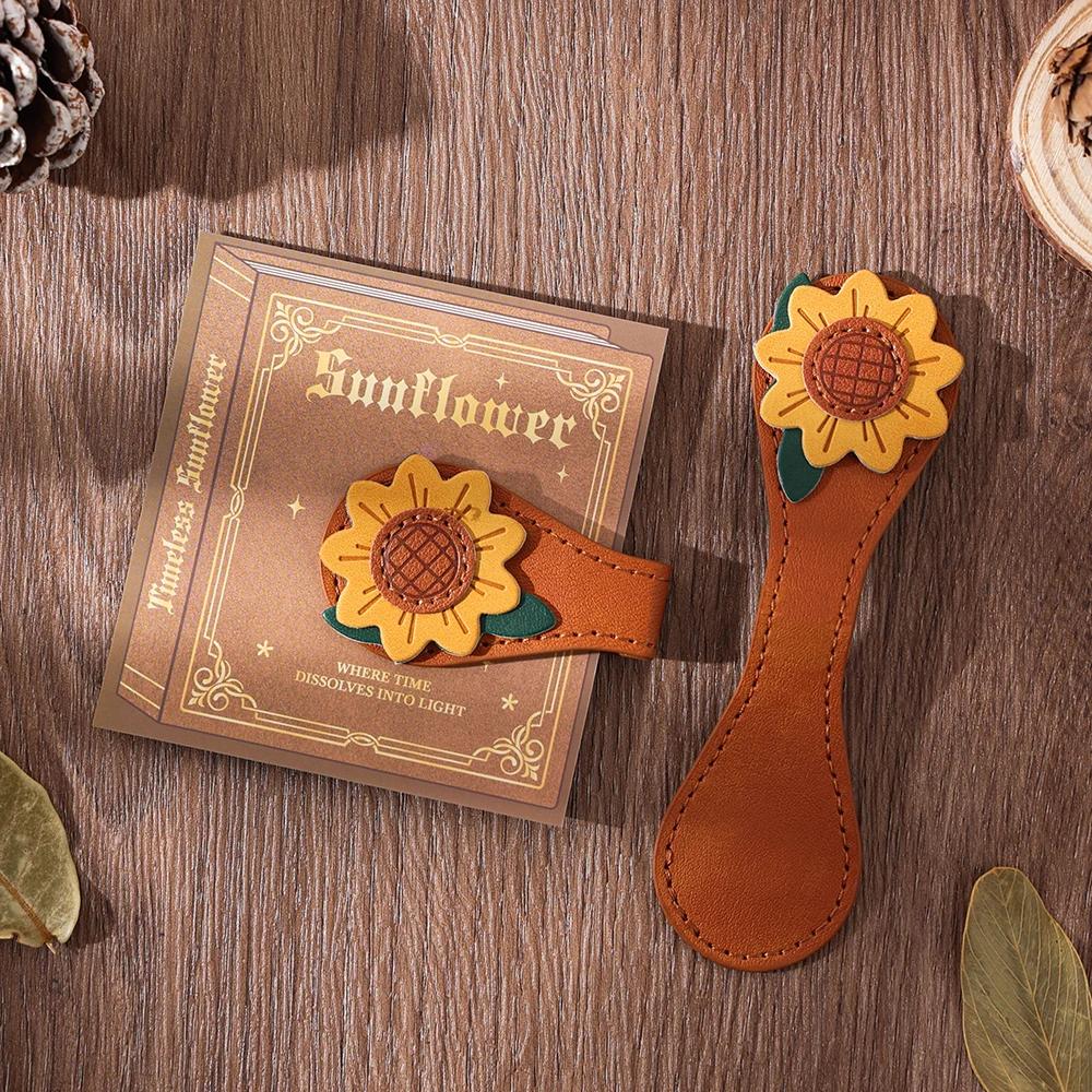 

Magnetic Leather Bookmark Inspirational Sunflower Design With Secure Clip And Tassel Vintage Stitched Planner Accessory