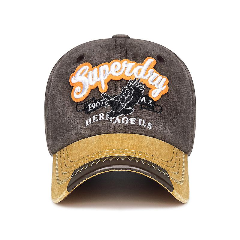 New Washed Embroidered Eagle Hat American Retro Contrasting Color Fashion Baseball Cap Youth Casual Sun Hat