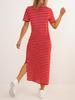 Spring and summer new split design women's fashion striped dress