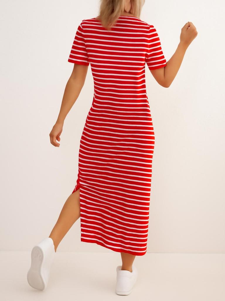 Spring and summer new split design women's fashion striped dress