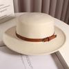 French Temperament Belt Wool Flat Top Top Hat Women's Autumn and Winter Fashion Versatile Felt Hat Celebrity Retro Jazz Hat