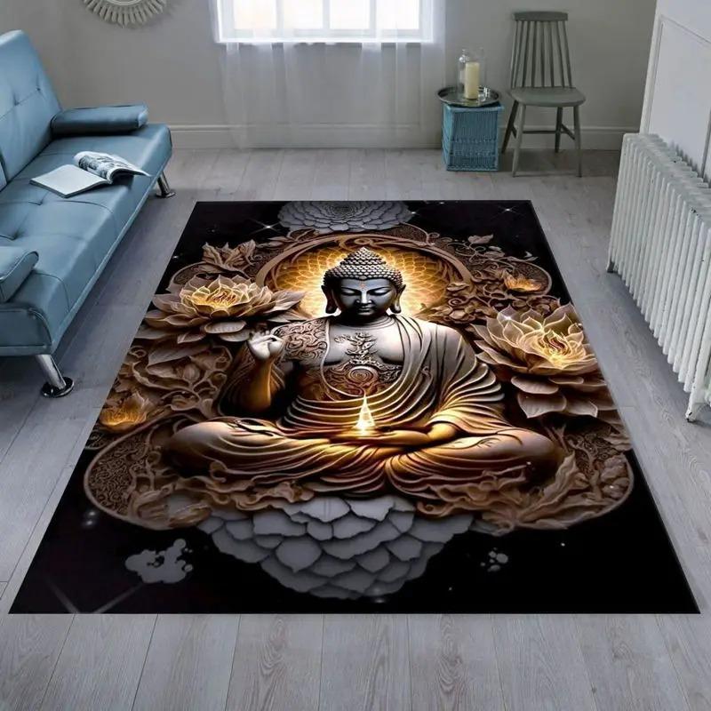 Tappeto Stampato Buddha Tappetino per la Preghiera nel Tempio Tappeti per Aree Buddiste per Camera da Letto Soggiorno Ingresso Antiscivolo Tappeto Yoga GYM Lounge