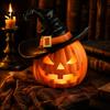 Weighted Solid Resin Figurines Halloween Pumpkin Ornament with Witch Hat, Jack O Lantern Decorative Lamp, Tabletop Figurine for Party Spooky
