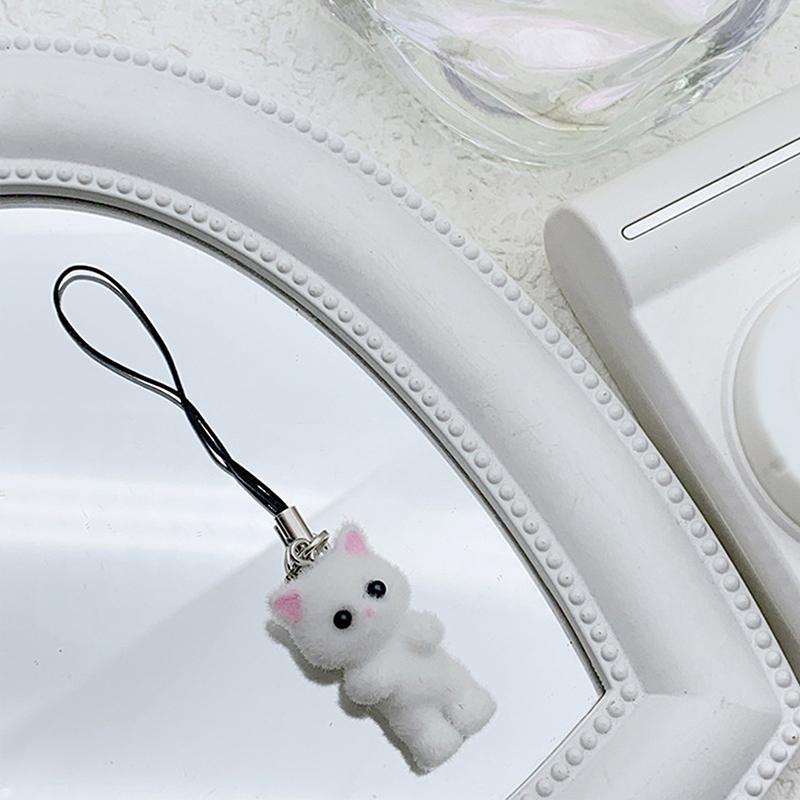 Cartoon Flocking Cat Keychain Cute Flocked Cat Animal Keyring Bag Pendant Backpack Charms Car Decor Diy Accessories Gift