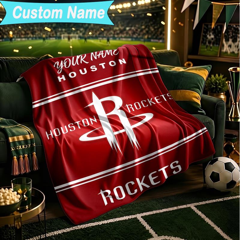 1PC Custom Name Blanket basketball Pride Rockets Flannel blankets Patterns Throw Blanket All-Season Soft Gift for Couch, Bed, Camping, Birthday gifts