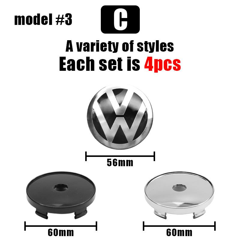 LVAXC1 4Pcs 56mm+60mm Car Wheel Center Hub Cap Rim Cover Stickers Accessory For Volkswagen VW GTI R Golf Polo Tiguan Passat Jetta Rline