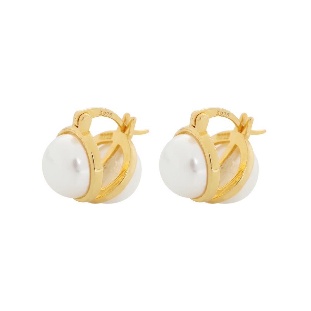 Charmy 18K, Silver 925 Button Pearl Earrings