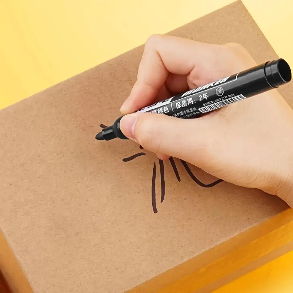 5pcs Waterproof Permanent Markers, Large Capacity Black Ink, Oil-Based, Ideal for Office & Marketing Use