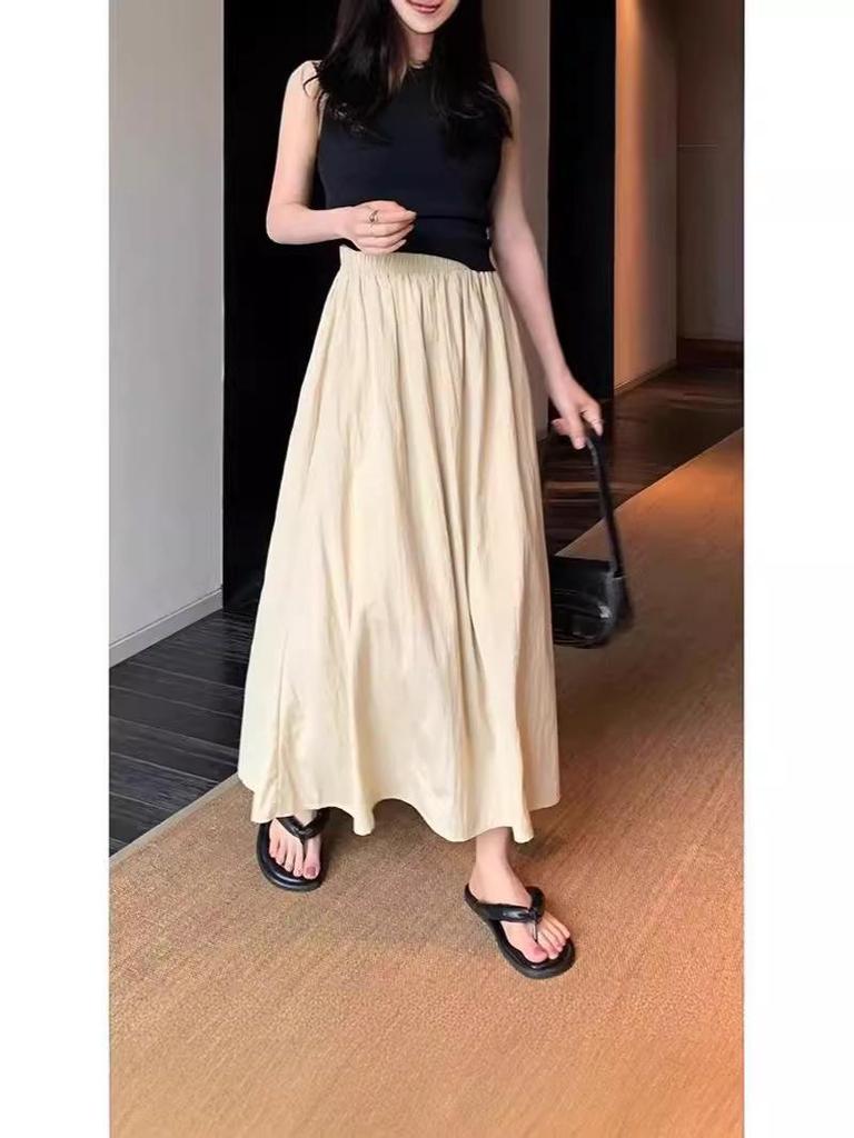 Retro Women's A-Line Midi Skirt - College Style, Versatile & Loose, Perfect for Summer