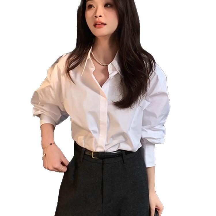 2026 French-Inspired Women's High-End Long-Sleeve White Shirt - Spring Collection